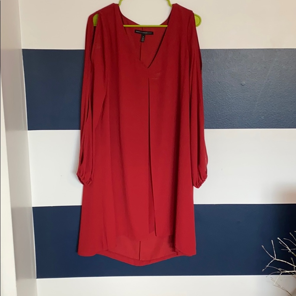 Red dress. Formal or work.